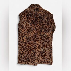 Boohoo Leopard Print Faux Fur Long Coat Quilted Lined Statement Jacket